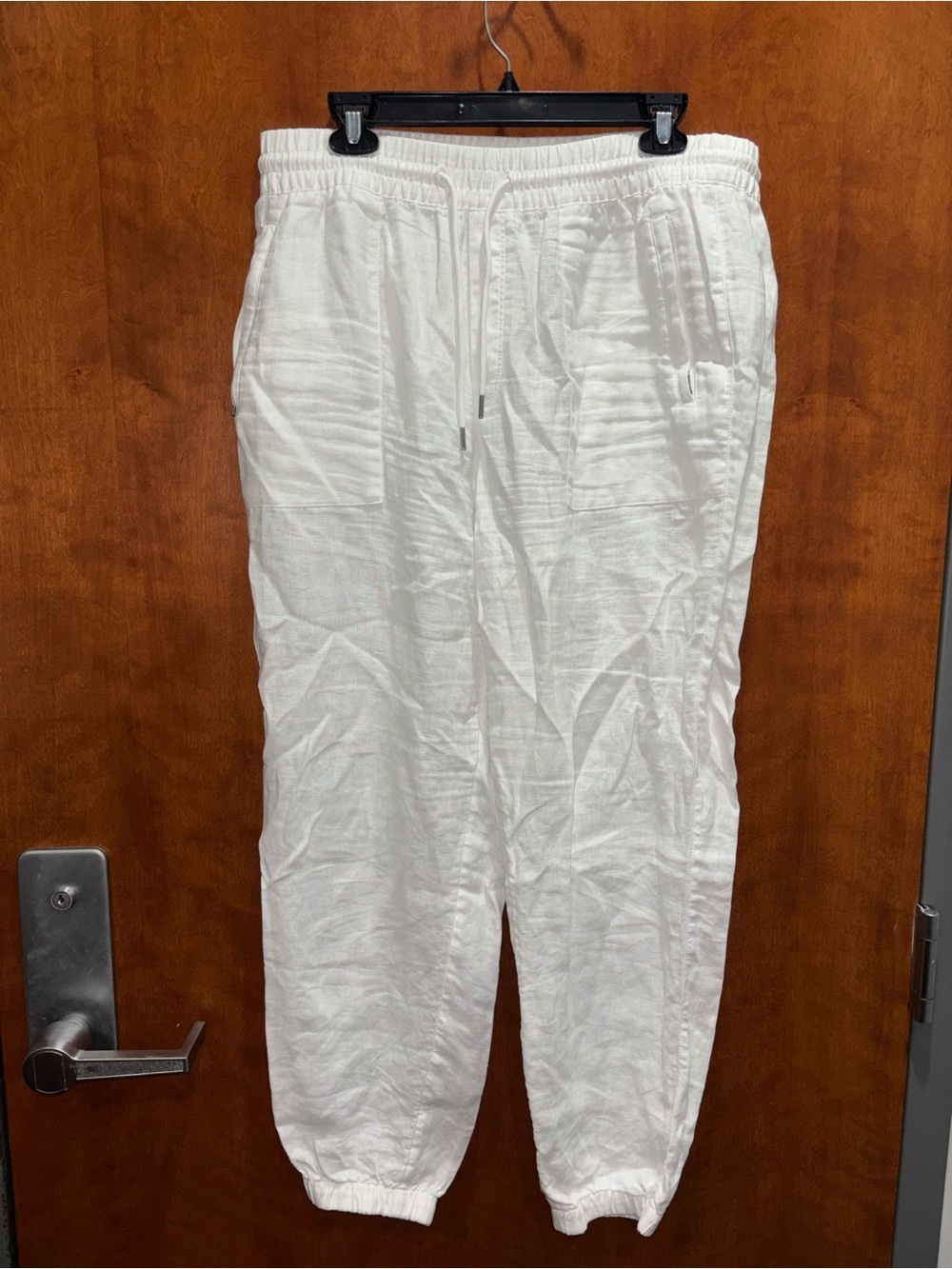 Athleta White Linen-Style Drawstring Joggers